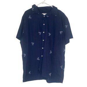 Goodfellow & Co Mens XXL  Navy Short-Sleeve Cotton Button-Up Shirt Embroidered R